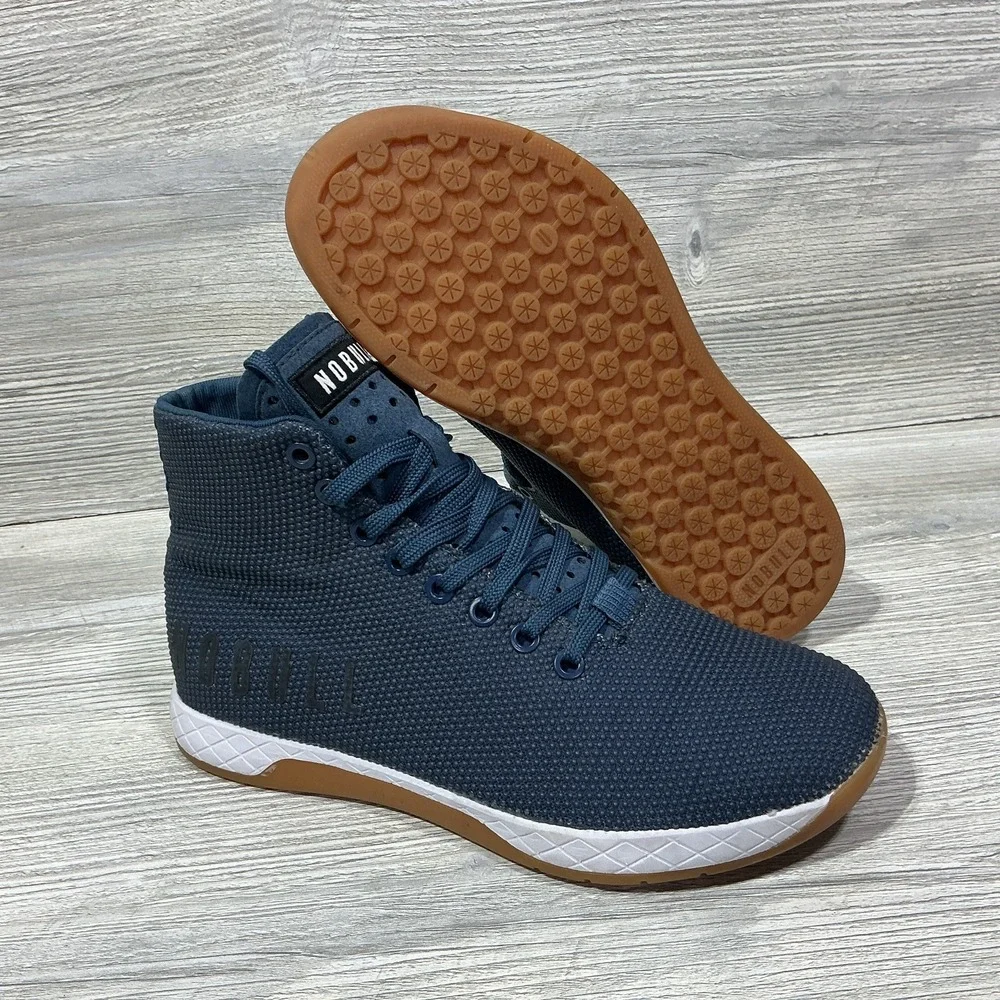 NOBULL High Top Trainer Shoes Mens Size 6.5 Womens 8 Navy Blue Gum Athletic